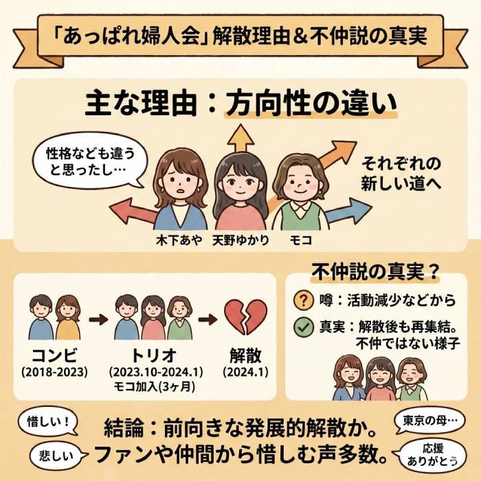 「あっぱれ婦人会」解散の理由は？不仲説や相方の現在についても！