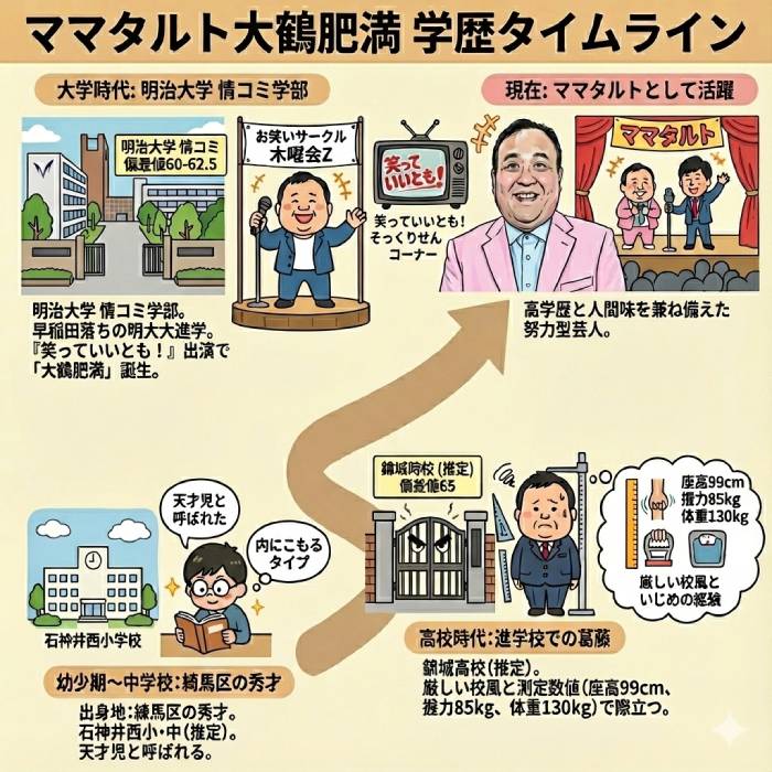 ママタルト大鶴肥満の学歴は早稲田落ちの明治大学！高校や中学やいじめの過去も【最新】